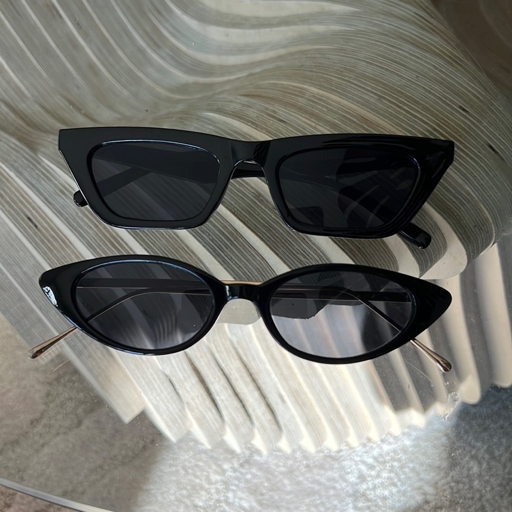 Black and gold cat eye and square sunglasses